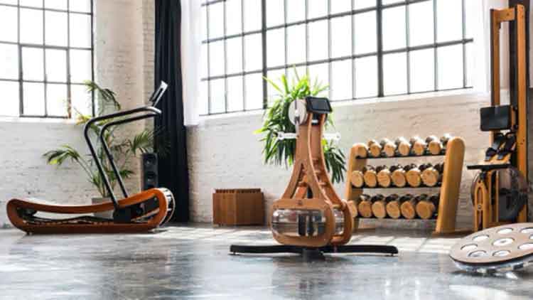 detail of wooden curved treadmill